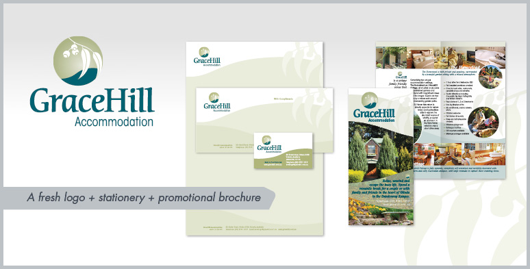 A fresh logo, stationery and brochure for GraceHill Accommodation