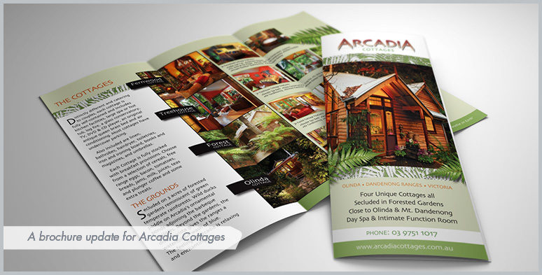 A brochure update for Arcadia Cottages