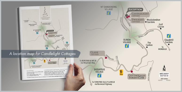 A location map for Candlelight Cottages